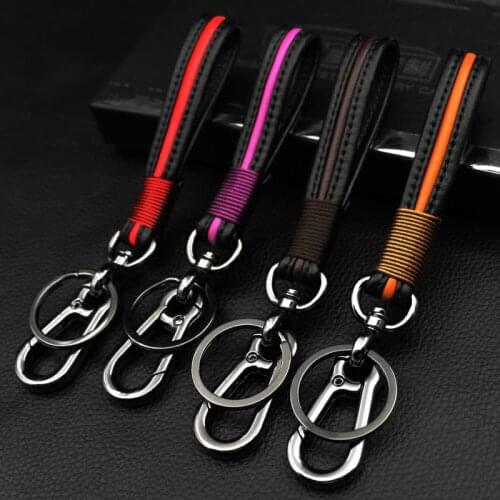 Fashion Handmade Mix Real Leather Cowhide Wrist Rope Keychain Gun Black Metal Key Ring Key Holder Key Cover Auto Pendant Gifts