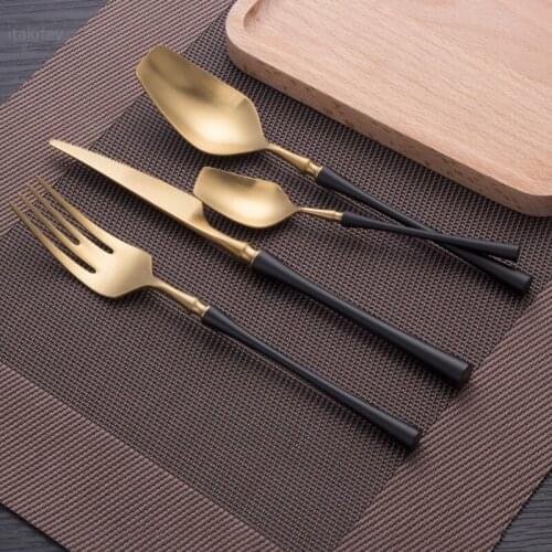 Black Gold Cutlery Stainless Steel Spoon Set Tableware for Kitchen Forks Knives Spoons Set Dinnerware Flatware Coffee Tea Spoon