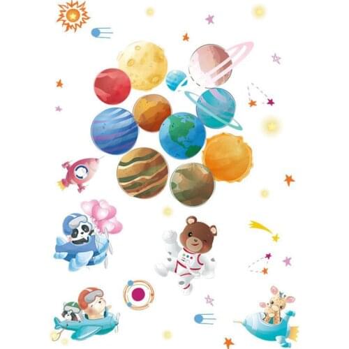 Cartoon bear space children room decoration stickers entrance classroom background decoration wall stickers