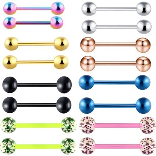1 Pieces 14G 1.6mm Stainless Steel Long Industrial Barbell ring Tongue Nipple Bar Tragus Helix Ear Piercing Body Jewelry