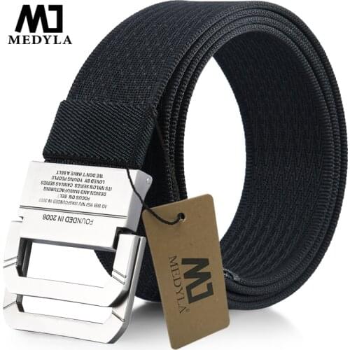 MEDYLA Canvas Belt Mens Belt Alloy Double Buckle High Quality Soft Nylon Belt Ladies Casual Personality Belt SHK10