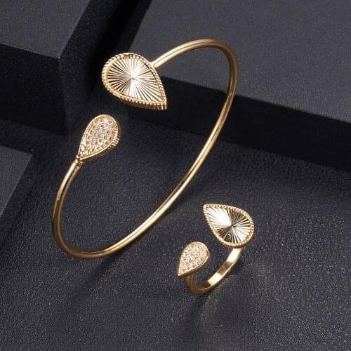 Jankelly luxury Unique African Bangle Ring Set Jewelry Sets For Women Wedding Cubic Zircon Crystal CZ Dubai Bridal Jewelry Set