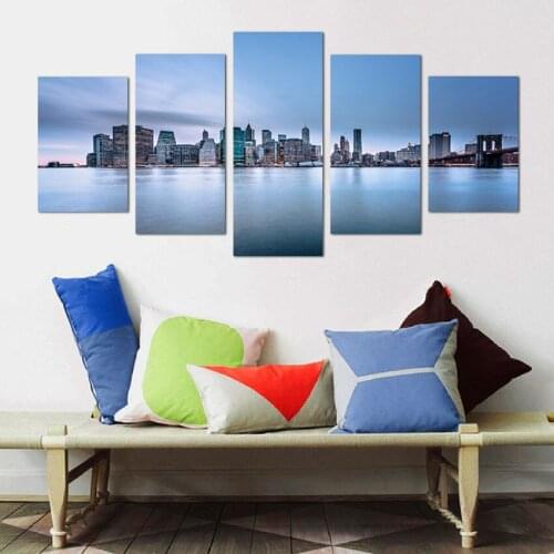 Canvas Mural HD Prints 5pcs Buildings Painting Posters Under Blue Sky And White Clouds Living Room Home Decoration