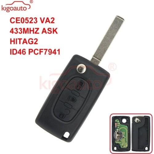 Kigoauto CE0523 Flip remote key 3 button light VA2 434Mhz pcf7941 ASK for Citroen C2 C3 C4 C5 C6