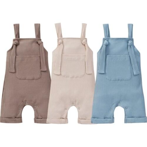 Wallarenear 0-24M Infant Baby Boy Girl Sleeveless Jumpsuit with Large Pockets Adjustable Shoulder Strap Summer Clothing