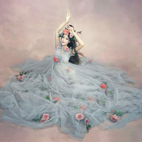 Lace Flower Maternity Dresses For Photo Shoot Pregnancy Dress Photography Maternity Photography Props Vestido For Pregnant Women