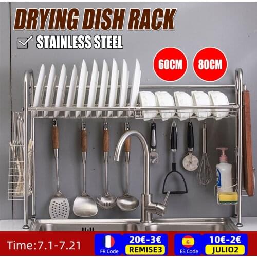 60/80cm Kitchen Stainless Steel Dish Rack Over Sink Expandable Organizer Storage Drainer Drying Plate Shelf Knife Fork Container