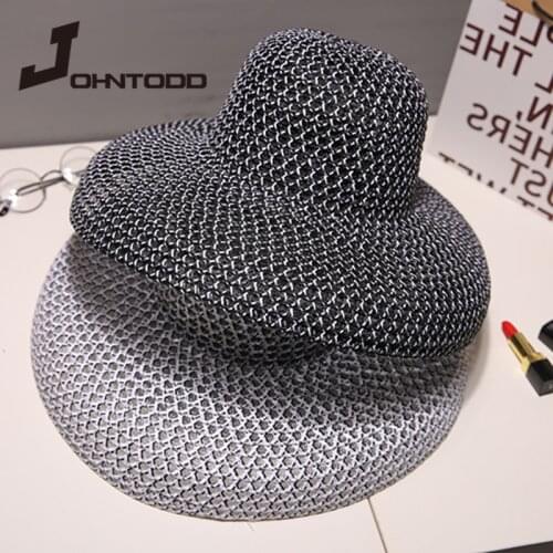 Fashion Model Top Holiday Hollow Breathable Sun Hat Hepburn Hat Female Beach Hat Hard Side Panama Hat Wholesale straw hat cap