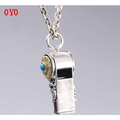S925 sterling silver trendy unisex seiko six-character mantra can be turned pendant whistle can be blown