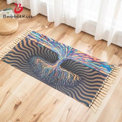 Bubble Kiss Flax Tassel Carpet Color Printing Floor Mat Home Carpets Living Room Non-Slip Rug Bedroom Area Rugs Study Tapestry