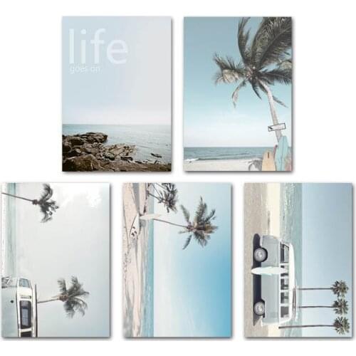 Canvas Painting Wall Art Picture Modern Home Decoration Travel Poster Tropic Hawaii Beach Bus Surfboard Palm Landscape Painting