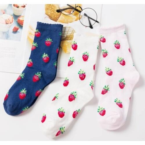 Fruit Strawberry Milk Socks Ladies Japanese Womens Socks 1 Pair Cotton Kawaii Cute Fashion Student Socks Factory Wholesale