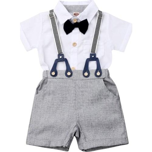 New Infant Baby Boys Gentleman Clothes Sets Short Sleeve Shirt Tops Romper Bib Pants Outfits Set