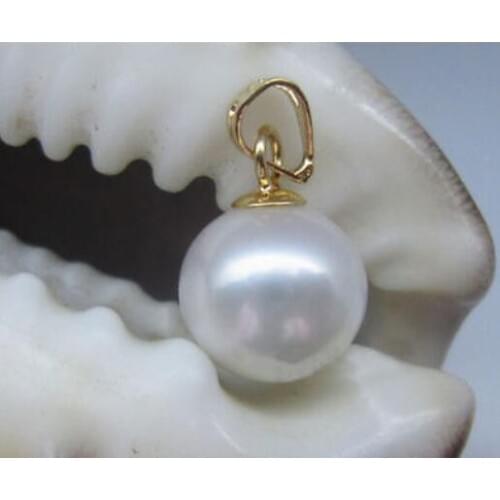 CHARMING AAA 10-11 MM NATURAL WHITE PERFECT ROUND PEARL NECKLACE PENDANT