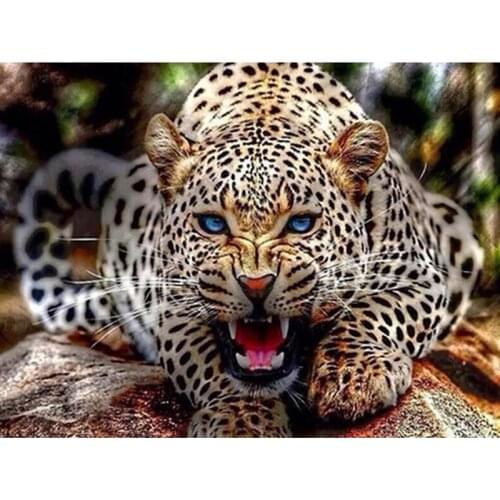 Full Drill Diy 5D Leopard With A Fierce Mouth Embroidery Needlework Rhinestones Wall Art Decor Diamond Painting Design FC461
