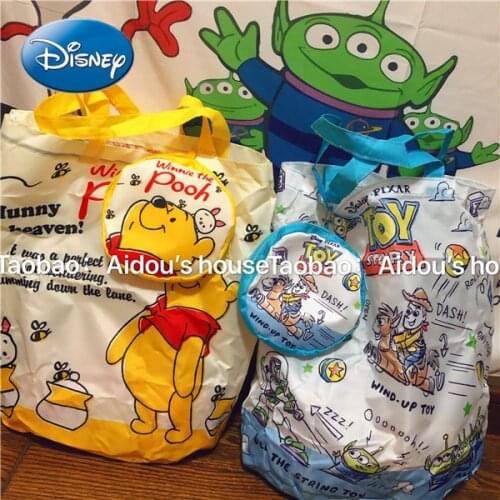 Disney Cute Pooh Bear Portable Folding Eco Bag Supermarket Shopping Bag One-shoulder Tote Bag