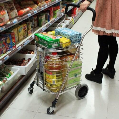 Durable Iron Folden Shopping Carts Universal Wheel Home Elderly Trailer Portable Folding Trolley with Storage Bag Bearing 35kg