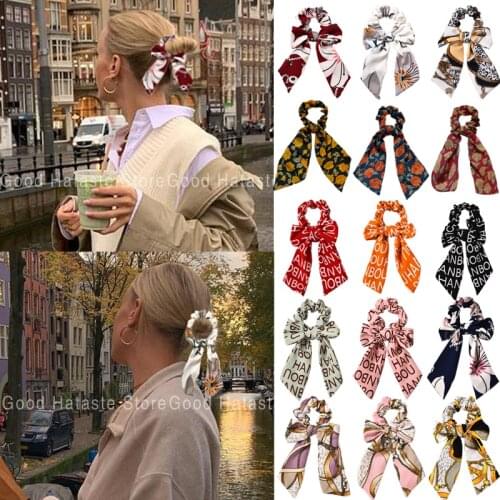 New Bohemia Bow Scrunchies for Woman Elastic Hair Bands Girls Printed Floral Hair Ties Ladies Ponytail Holder Hair Accessories