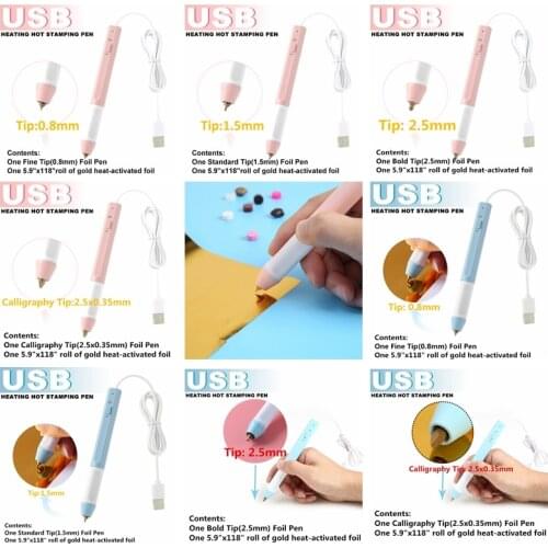 Pink Blue 0.88/1.5/2.5/0.35*2.5mm Tip Heat Foil Pen Slim Handle Heat-resistant Grip For DIY Handwritten Sentiments USB Power