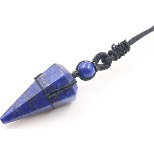 Handmade Weave Hexagon Pyramid Lapis Lazuli Pendant Rope Chain Necklace Blue Turquoises Stone Jewelry