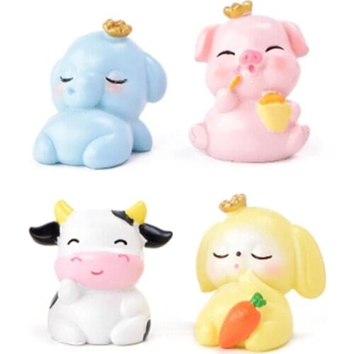 4x Cute Cartoon Small Animal Micro Landscape Desktop Ornaments Resin Statue Creative Sculpture for Home Garden Decor Indoor