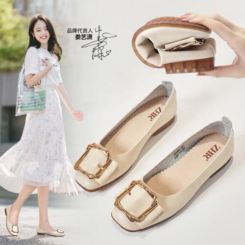 Womens Shoes Square Womens Flat-Heeled Shoes Female Wild Leisure In Her Side Buckle Shoes Flat Shoes Women Women Shoes