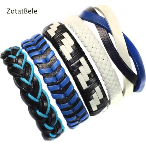 New Vintage 5Pcs Leather Bracelets Charm Multilayer Braid Wrap Bangles Punk Casual Men Jewelry F2
