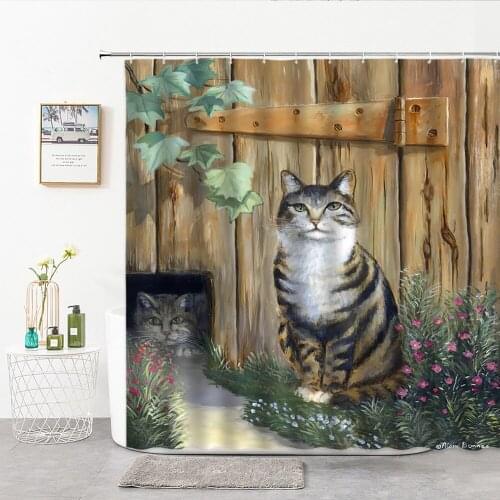 Funny Cat Pattern Waterproof Shower Curtain Cute Animal Print Home Bathroom Decor Curtains Screen Polyester Fabric With Hooks