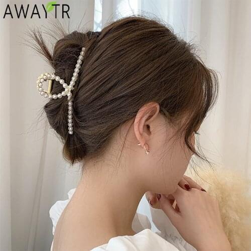 New Women Elegant Luxury Crystal Pearls Geometric Big Metal Hair Claws Sweet Headband Hair Clip Hairpin Fashion Hair Accessories
