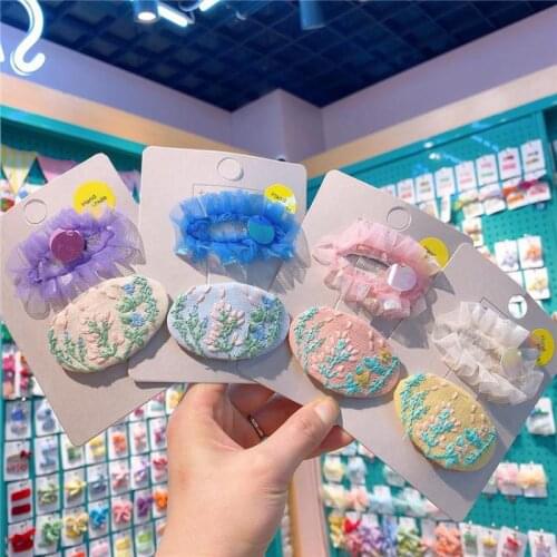 Children Lace Hair Pins Baby Girls Hair Clips Flower Embroidery Hair Grips Barrettes Kids Party Show Hair Wear Headwear