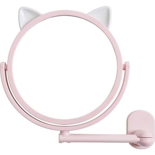 Cartoon cat ear makeup mirror bathroom wall-mounted multifunctional rotatable high-definition vanity mirror