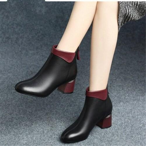 Women Boots Autumn High Heels 2020 Women Ankle Shoes Size 35-42 Spring Black Boots Fashion Office Leather Boots