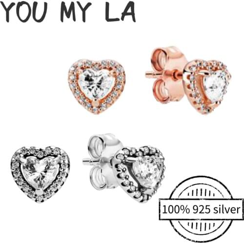 Fit Original Pando Earring 925 Silver Sterling Classic Love Heart Shape Jewelry For Women Girlfriend DIY Gift High Quality