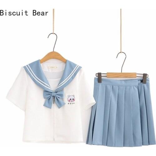Women Sweet Style Dress Sets Short Sleeve Bow Cotton Shirts And Hight Waist Mini Pleated Skirts 2021 Summer 2 Piece Set Clothing
