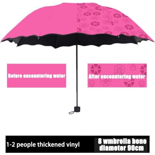 Ladies Portable Umbrellas Windproof 3-Folding Blossoms in Water Changes Color Anti-UV Sun/Rain Umbrella