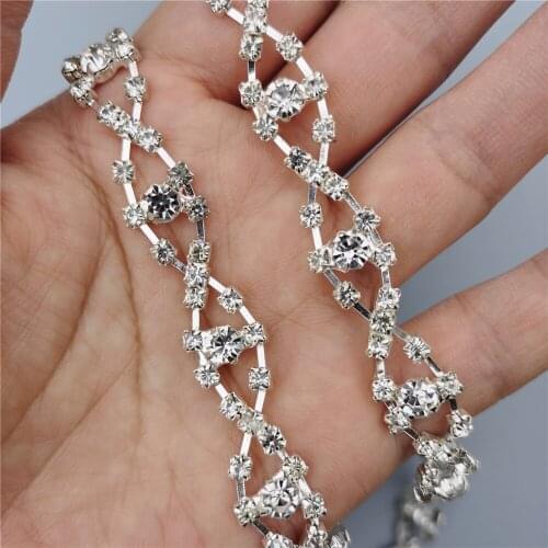 Rhinestone Crystal Chain Bling Diamante Lace Diamond Belt Trim Ribbon Necklace Applique Gem Sparkle Wedding Dress 1.2cm Width