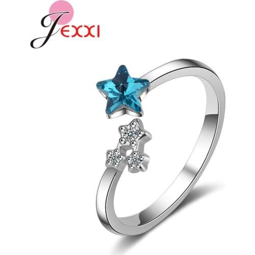 925 100% Sterling Silver Cubic Zirconia For Women Girls Hot Sale Open Ring Shiny Star Pattern Anniversary Suitable Style