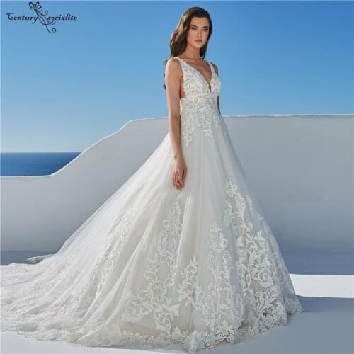 Vestido De Noiva Boho Wedding Dresses for Women 2020 Lace Appliques V-Neck Bridal Dress for Bride Backless Robe De Mariee