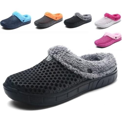 Winter Men and Women Slippers Warm Furry Slippers Indoor Home Cotton Shoes EVA Fluff Slides Casual Lover Plush Winter Fur Clogs