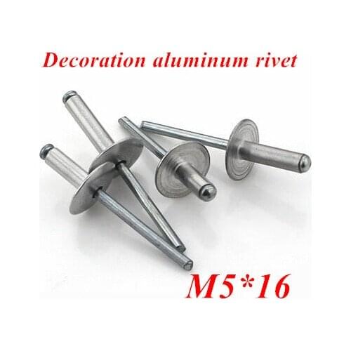 100pcs/lot M5*16 Aluminum Countersunk POP Head Rivet Core Pulling Decoration Rivets with Big Hat