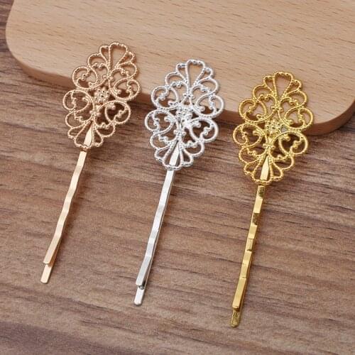 50 PCS 20x30mm Filigree Flowers Barrettes DIY Hair Clips Metal Copper Material Hairpin Base Setting Hair Accessories For Women