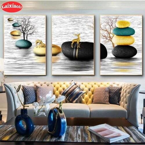 5D round Diamond Embroidery Nordic Style Landscape Golden deer Diamond Painting Square Mosaic Cross Stitch Handmade Gift3pcs