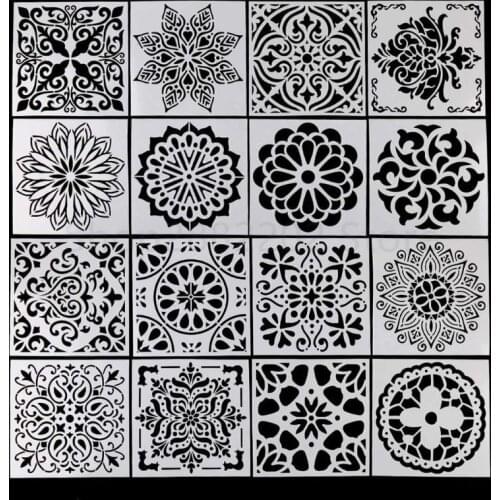 OOTDTY 16pcs/set Mandala Stencil Drawing Template Ruler Stencils For Painting Board DIY Album Decor