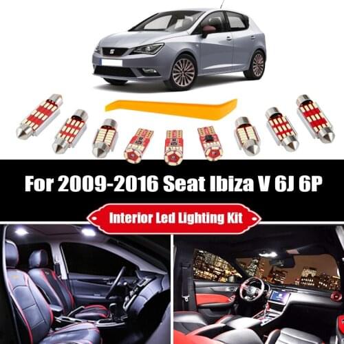 9pcs White Canbus LED For 2009-2016 Seat Ibiza V MK5 6J 6P License Plate Lamp Interior Map Dome Lights Kit Reading Ceiling Bulbs