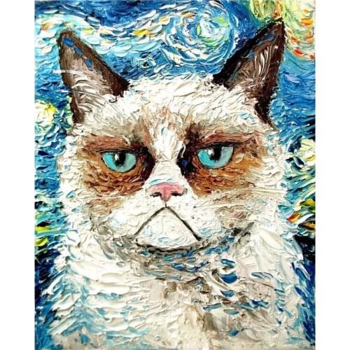5D DIY Vincent Cat Diamond Painting Full Drill Embroidery Cross Stitch Mosaic Needlework Craft Kit Home Decor Christmas Gift