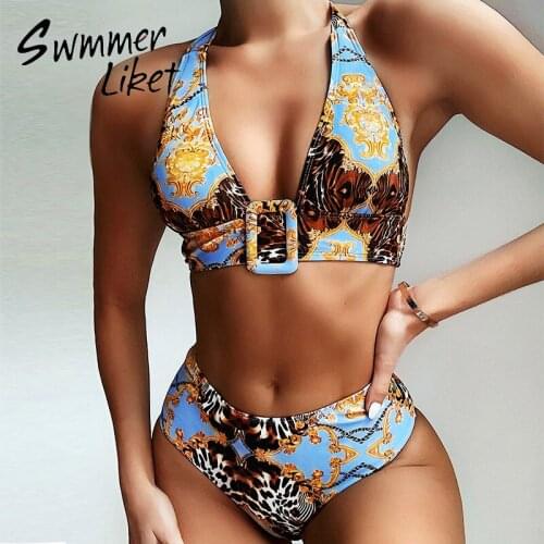 Brazilian triangle bikini push up Print swimwear women Halter swimsuit 2020 female Sexy bathing suit mujer bathers biquini New