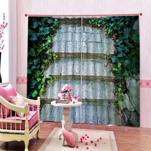 Curtain Decoration 3D Brief Green leaf stone steps Curtains For Bedroom Living room Polyester Room Curtain