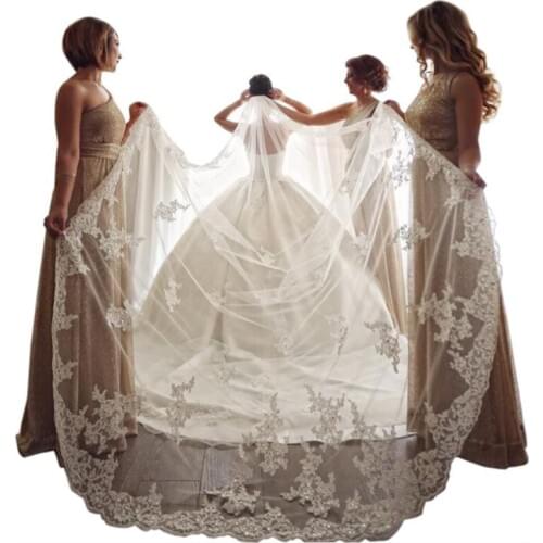 Cheap Wedding Veils With Appliqued Sequins Lace One Layer Custom Made White Ivory Bridal Wedding Veil with Comb