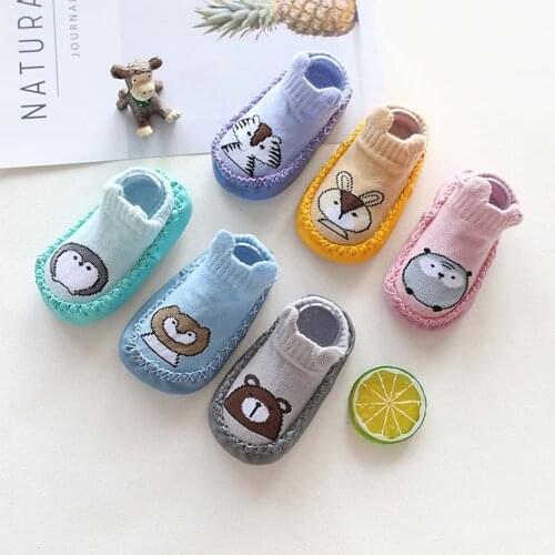 Fashion Baby Toddler 2020 Cartoon Animal Non-Slip Soft Sole Shoes 0-1-3 Years Old Combed Cotton Childrens Ankle Floor Socks
