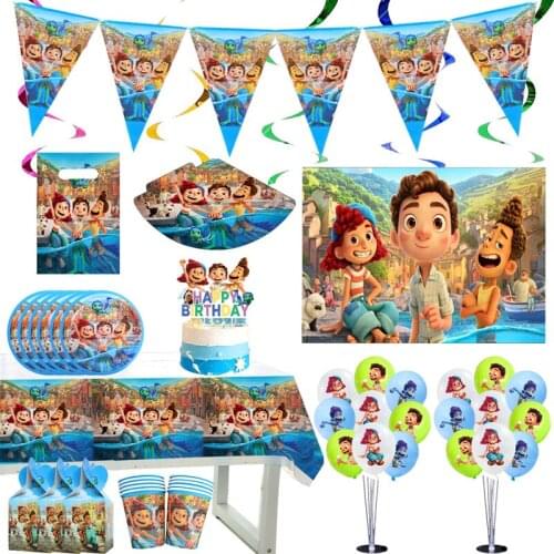 Disney Luca Fish Party Supplies Decorations Kids Birthday Disposable Tableware Cups Plates balloon Party Favors Decoration Set